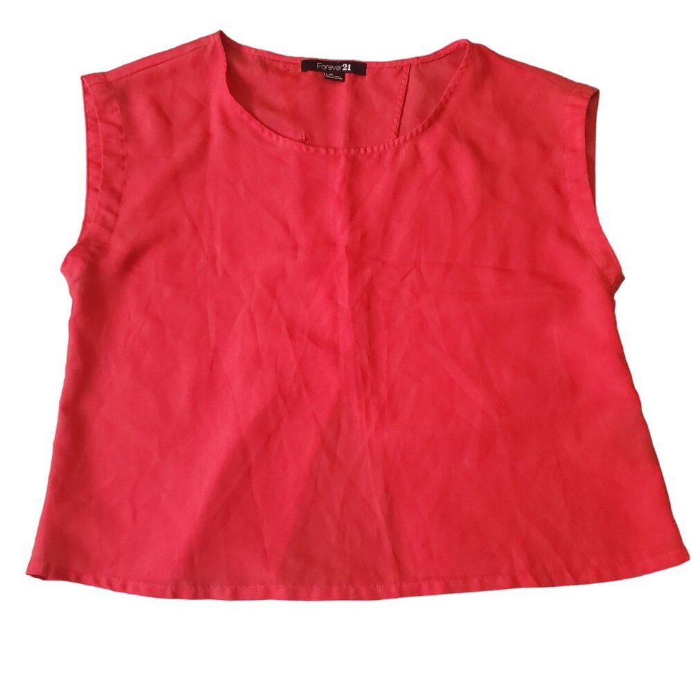 Forever 21 women blouse size large red‎ color round neck solid wrap